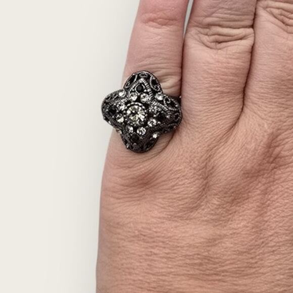 Black & Smoky Crystal Filigree Statement Ring – Premier Designs - Picture 5 of 7